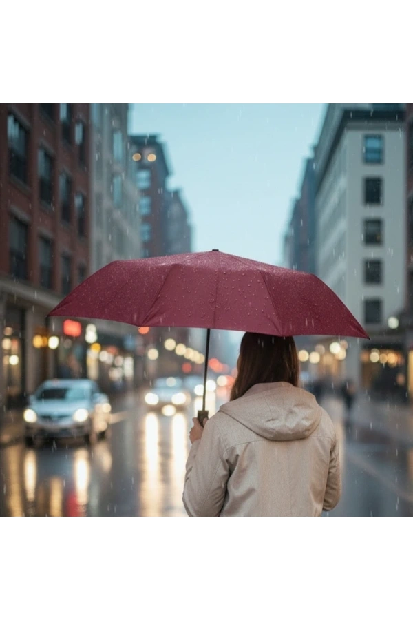 Bidebuvar Bordo Kılıflı Otomatik Kompakt Şemsiye