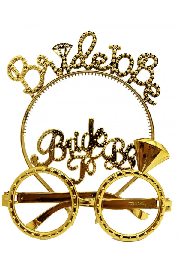 Bidebuvar Bride To Be Taç ve Gözlük Seti Altın Renk