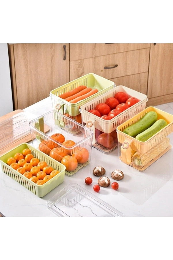 Bidebuvar Buzdolabı Saklama Kabı - Süzgeçli Organizer - Vakum Mühürlü Kapak