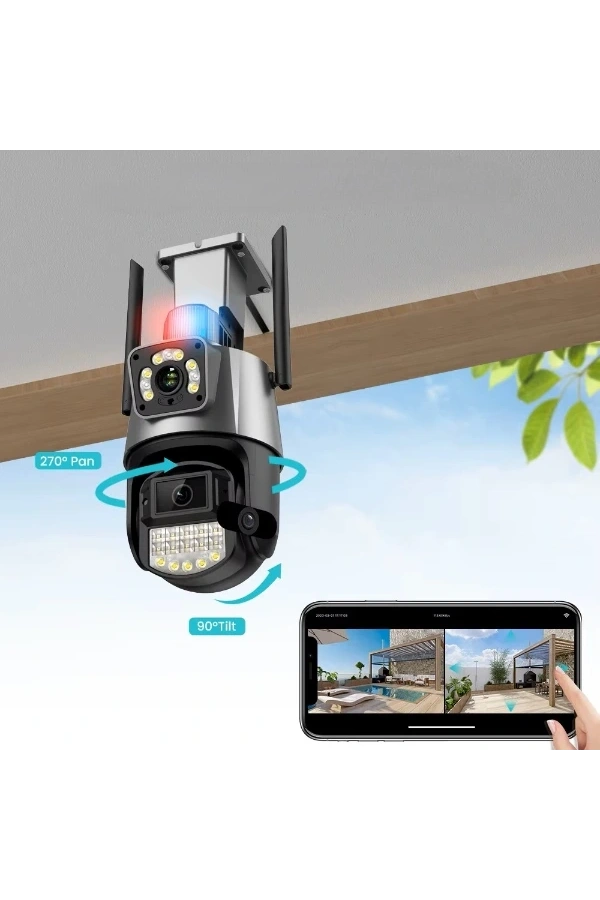 Bidebuvar Çakarlı Çift Lensli Dış Mekan Güvenlik Kamerası