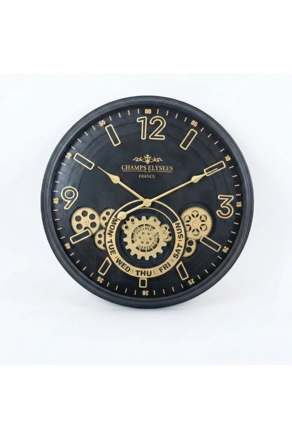 Bidebuvar Çarklı Duvar Saati Altın Rengi Detaylı 59 cm