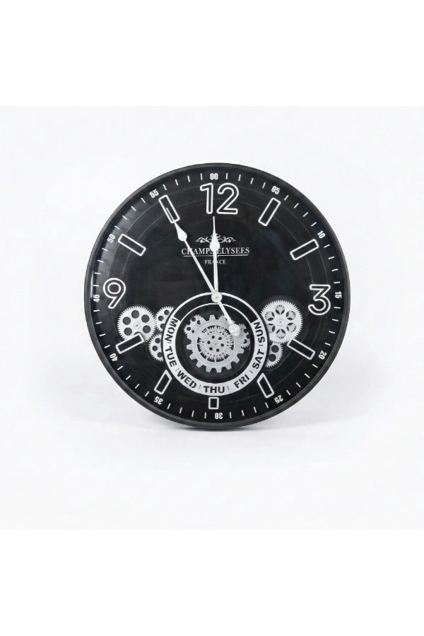 Bidebuvar Çarklı Duvar Saati Gümüş Detaylı 59 cm