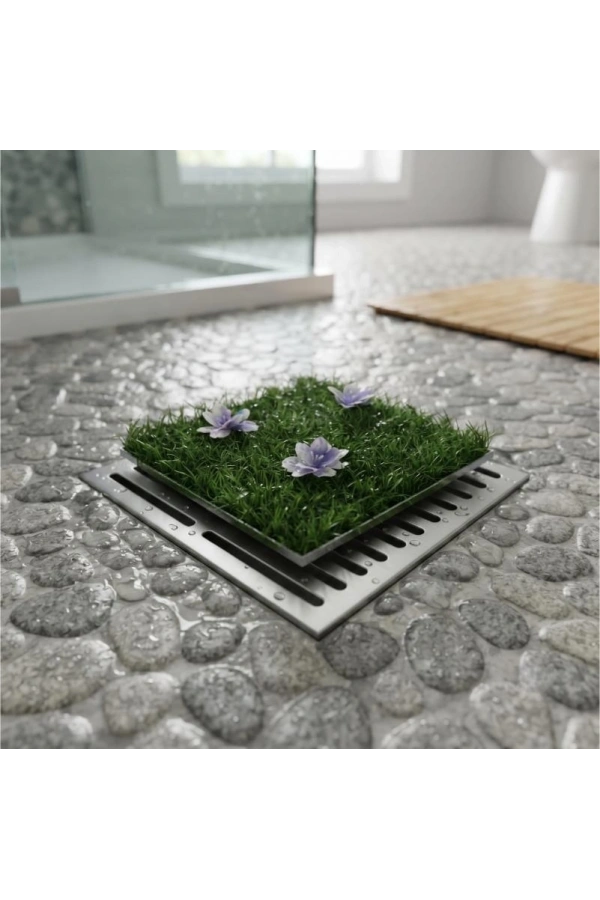Bidebuvar Çiçek Desenli Yapay Çim Gider Kapağı - 96x5 cm - Doğal Görünüm