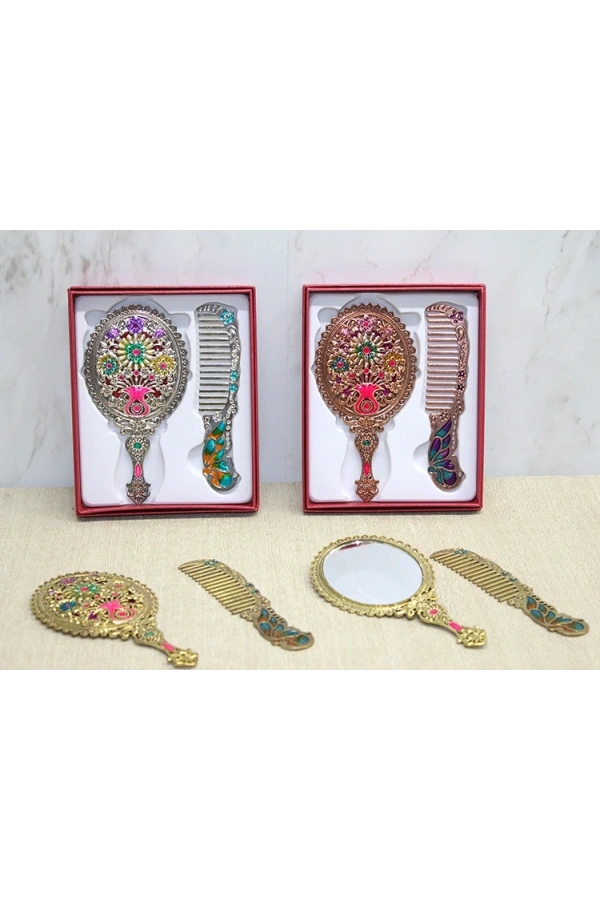 Bidebuvar Çiçekli Ayna Ve Tarak Seti Küçük Boy