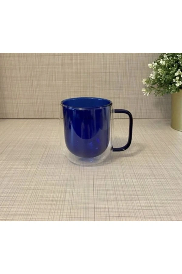 Bidebuvar Çift Cidarlı Cam Kupa Lacivert Renk