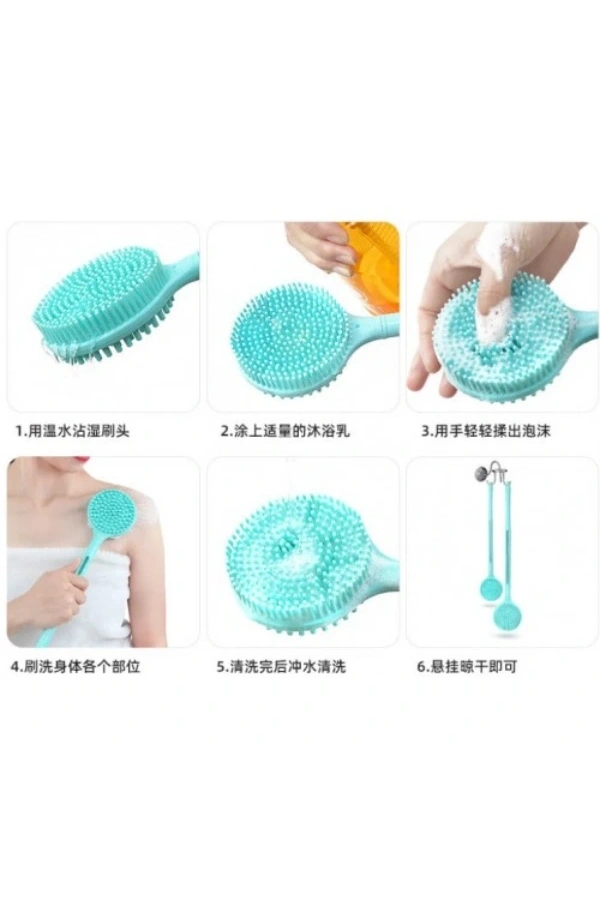 Bidebuvar Çift Taraflı Silikon Uzun Saplı Banyo Fırçası