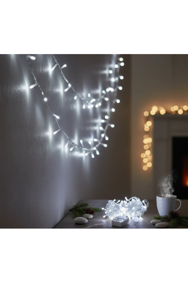 Bidebuvar Damla Uçlu Beyaz Işık Şeffaf Kablo  10m 100 Led
