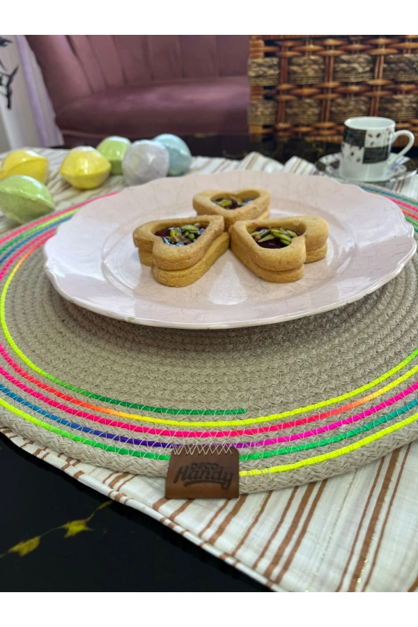 Bidebuvar DecoHandy 39cm Neon Renkli Şeritli Jüt Örme Supla Amerikan Servis