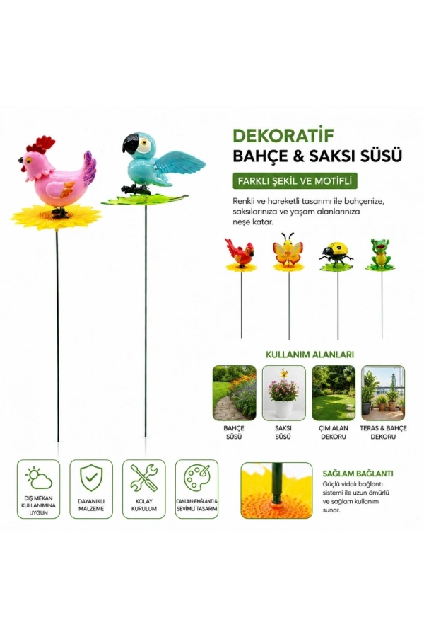 Bidebuvar Dekoratif Yaylı Hayvan Figürlü - Bahçe ve Saksı Süsü - Dış Mekan Dekoru