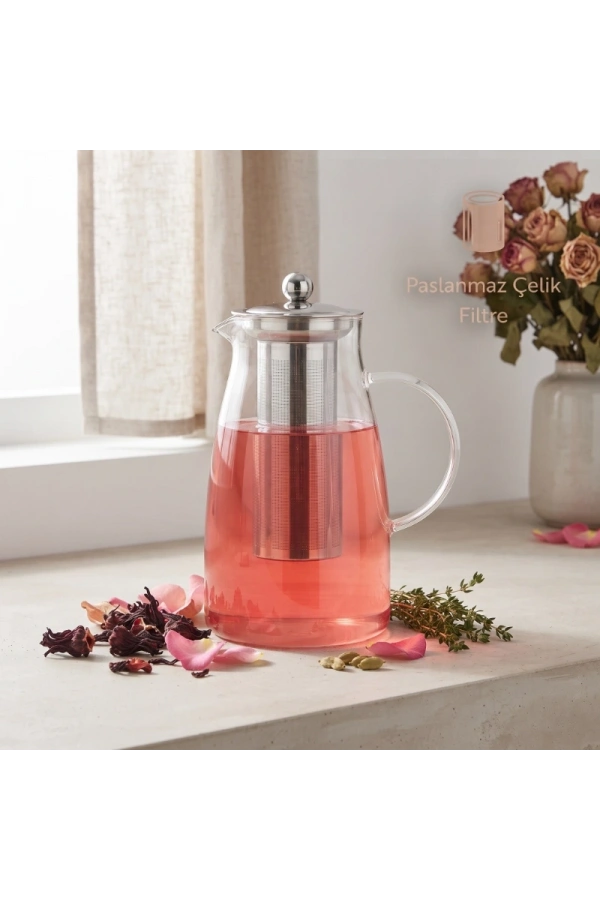 Bidebuvar Detoks Sürahisi - 1500 ml - Paslanmaz Çelik Filtre - Cam