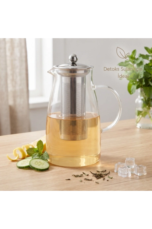 Bidebuvar Detoks Sürahisi - 1500 ml - Paslanmaz Çelik Filtre - Cam
