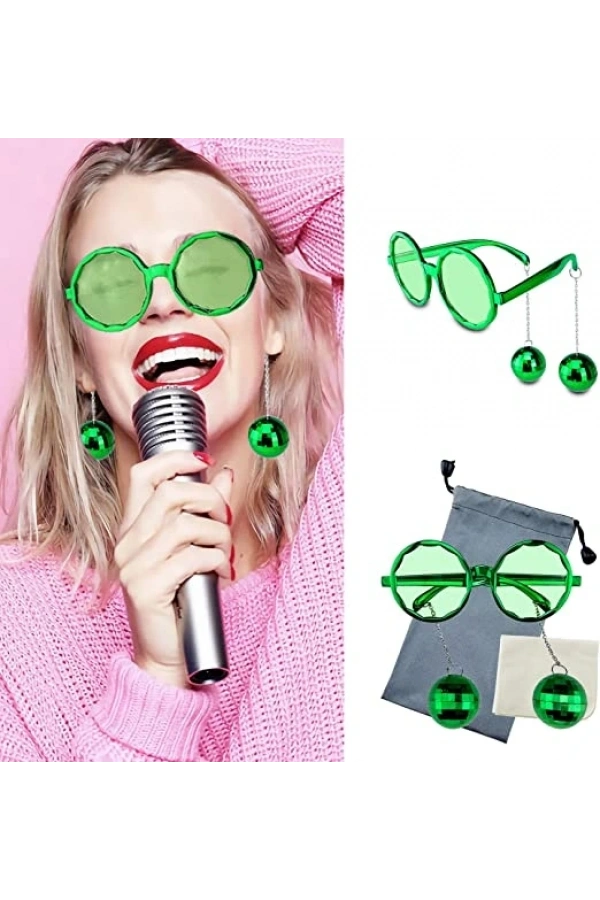 Bidebuvar Disko Toplu Küpeli Parti Gözlüğü Yeşil Renk