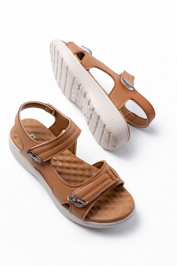 Bidebuvar DM-363  Taba Baret Cırtlı Dikişli Günlük Kadın Sandalet