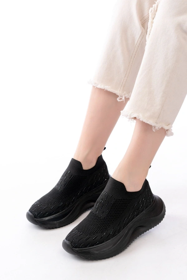 Bidebuvar DM-707  Siyah Fileli Faillant Taban Taş Aksesuarlı Günlük Spor Ayakkabı