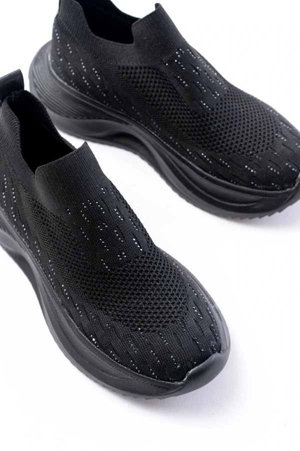 Bidebuvar DM-707  Siyah Fileli Faillant Taban Taş Aksesuarlı Günlük Spor Ayakkabı