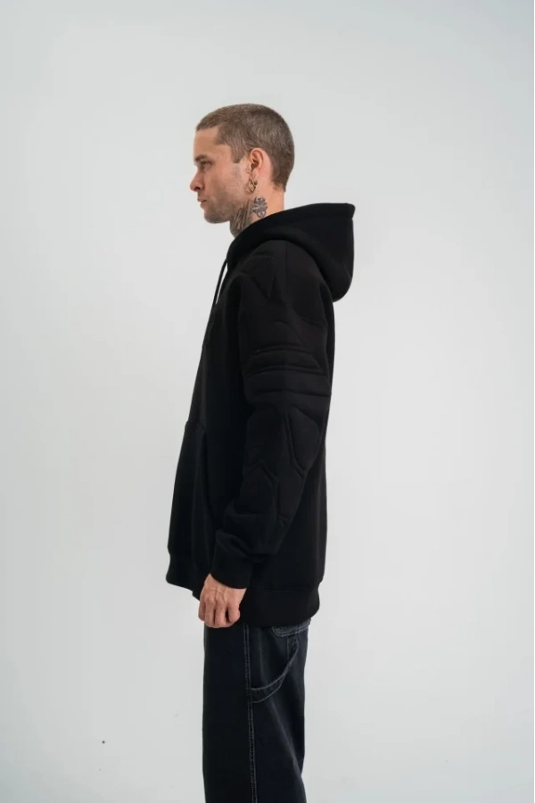 Bidebuvar Double Oversize Kapşonlu Nakışlı SweatShirt - Siyah