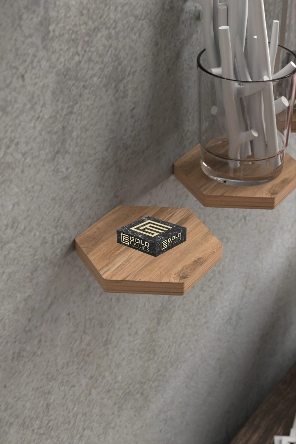 Bidebuvar Duvar Rafı Dekoratif 3 Adet Çiçeklik Altıgen Ceviz