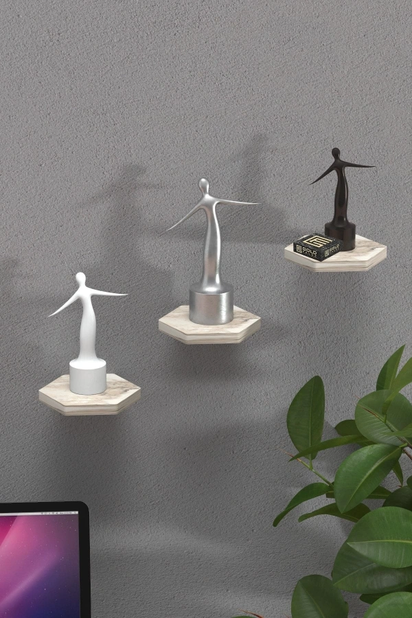 Bidebuvar Duvar Rafı Dekoratif 3 Adet Çiçeklik Altıgen Efes