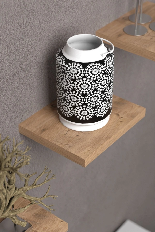 Bidebuvar Duvar Rafı Dekoratif 3 Adet Çiçeklik Kare Ceviz