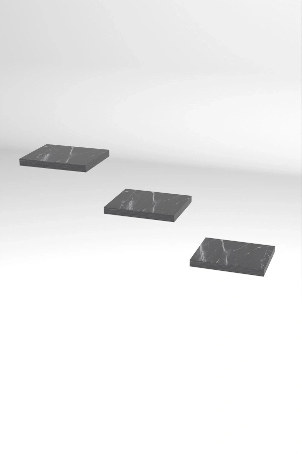 Bidebuvar Duvar Rafı Dekoratif 3 Adet Çiçeklik Kare Siyah Mermer Desen