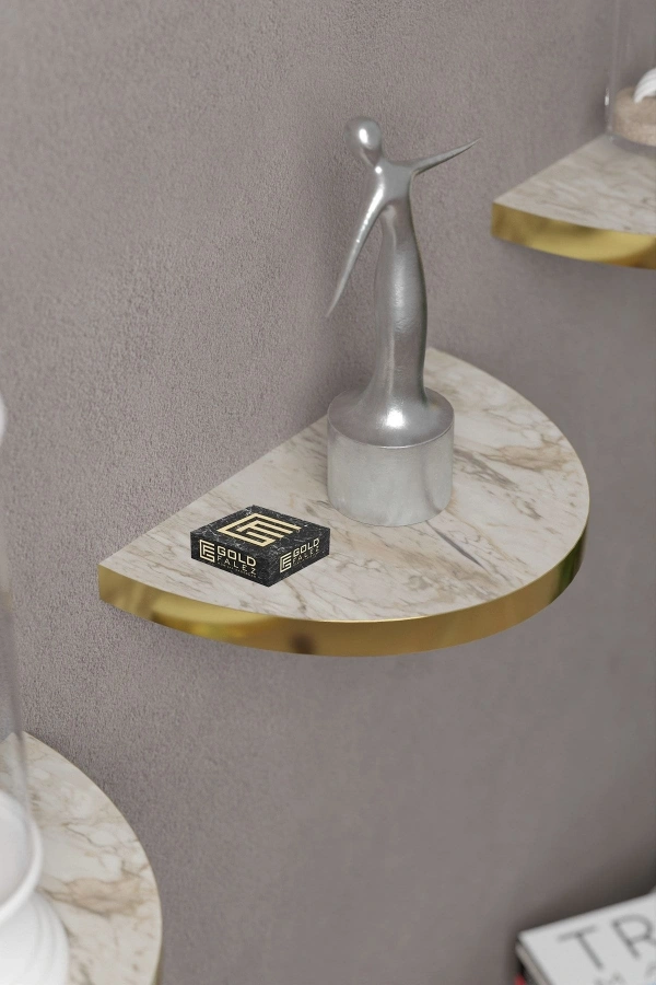 Bidebuvar Duvar Rafı Dekoratif 3 Adet Çiçeklik Oval Altın Efes