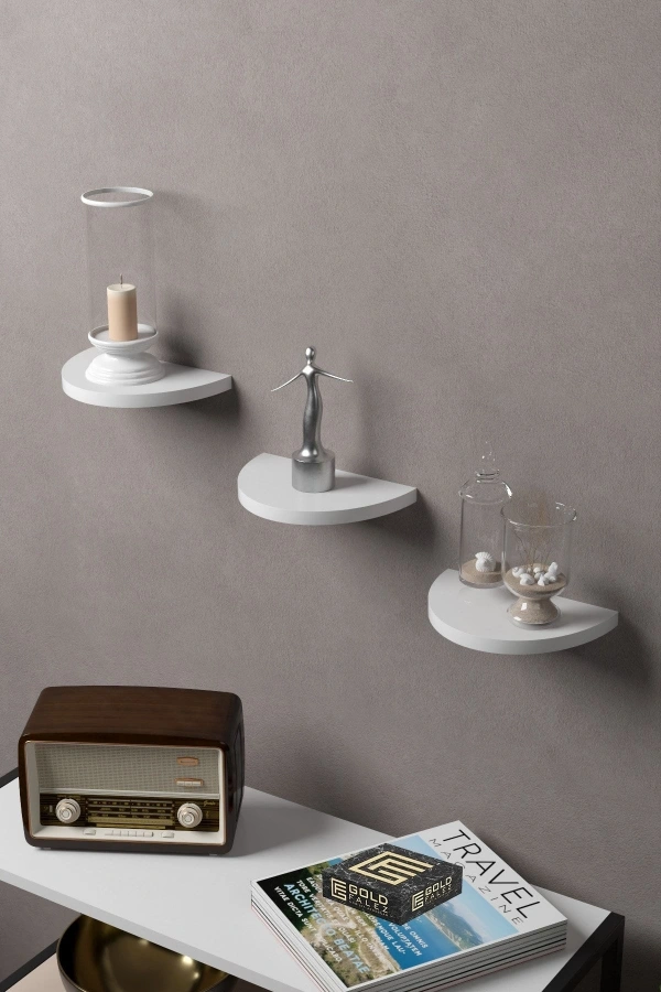 Bidebuvar Duvar Rafı Dekoratif 3 Adet Çiçeklik Oval Beyaz