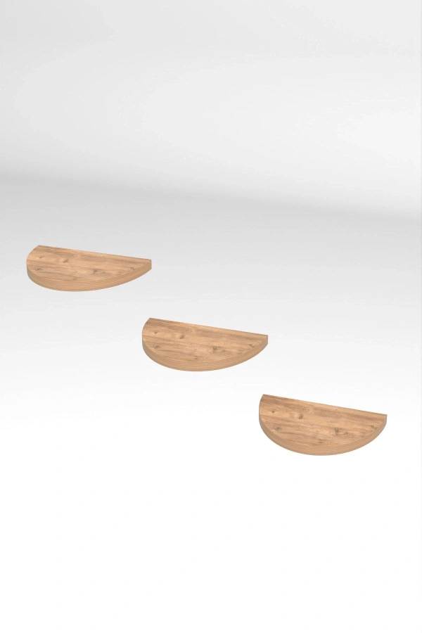 Bidebuvar Duvar Rafı Dekoratif 3 Adet Çiçeklik Oval Ceviz