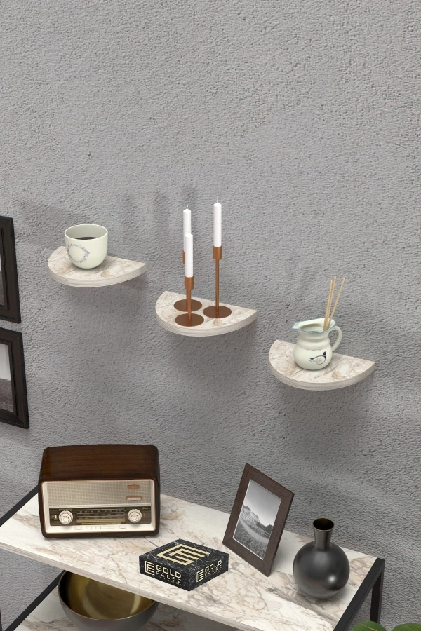 Bidebuvar Duvar Rafı Dekoratif 3 Adet Çiçeklik Oval Efes