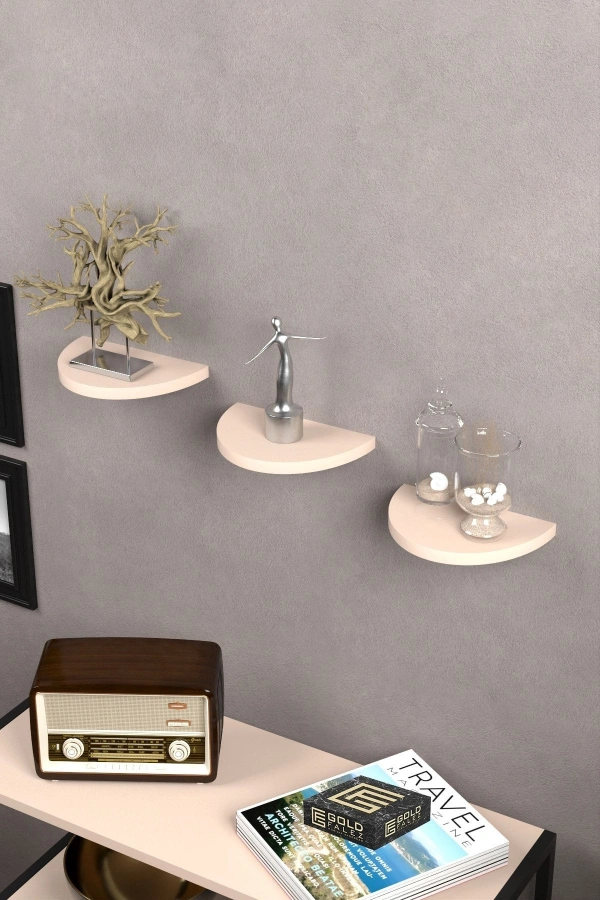 Bidebuvar Duvar Rafı Dekoratif 3 Adet Çiçeklik Oval Krem