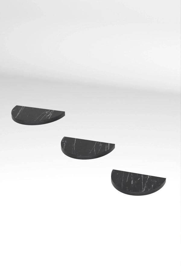 Bidebuvar Duvar Rafı Dekoratif 3 Adet Çiçeklik Oval Siyah Mermer Desen