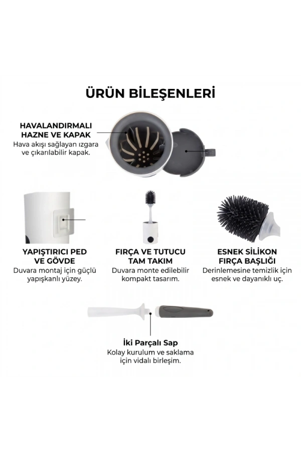 Bidebuvar Duvara Monte Tuvalet Fırçası - Deterjan Hazneli - Silikon