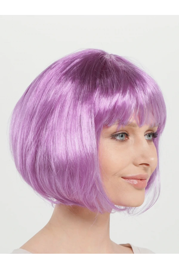 Bidebuvar Düz Kesim Küt Parti Peruğu Rose Pembe