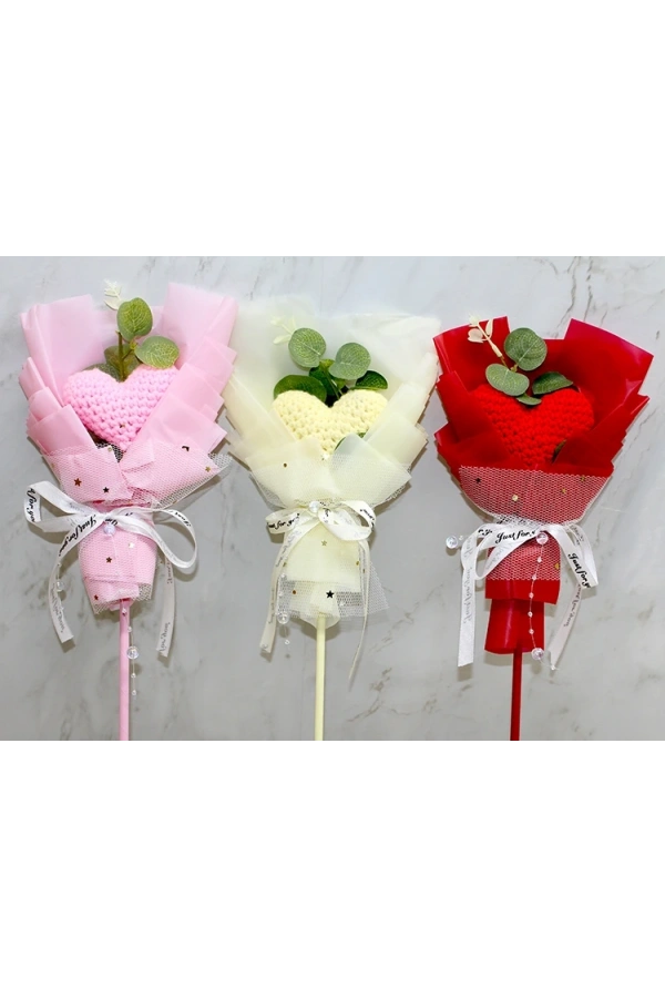 Bidebuvar El Örgüsü Kalp Çiçeği Buketi
