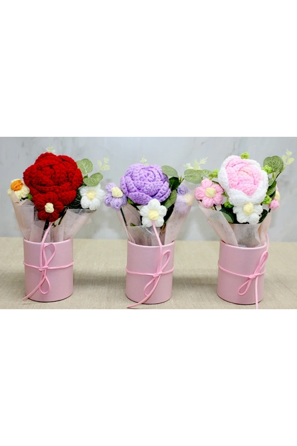 Bidebuvar El Örgüsü Saksıda Gül Buketi