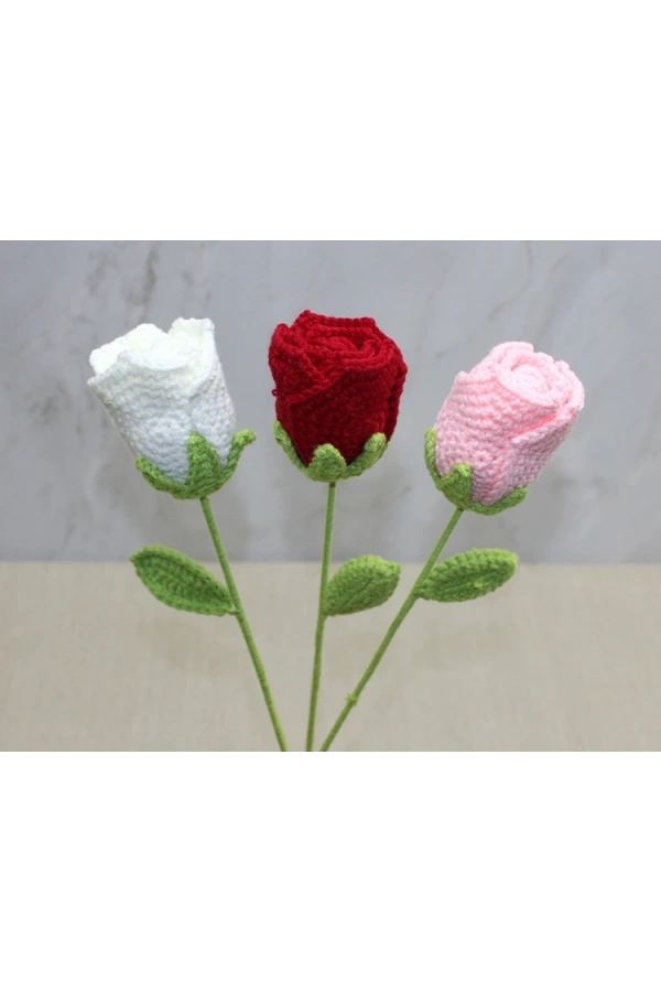 Bidebuvar El Örgüsü Tekli Gül Gonca