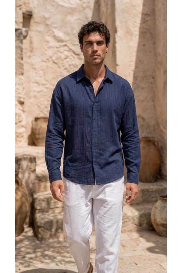 Bidebuvar Erkek Armürlü Yarım Oversize Müslin Gömlek