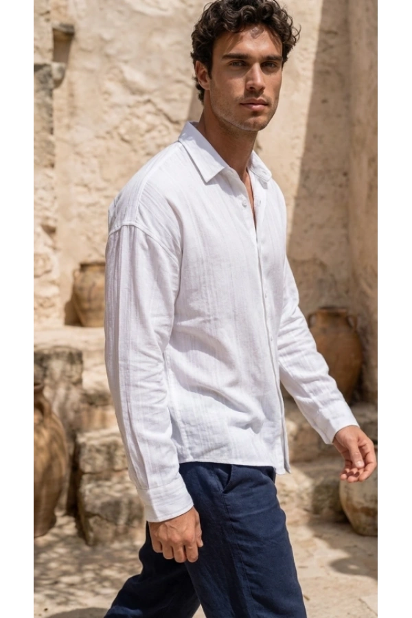 Bidebuvar Erkek Armürlü Yarım Oversize Müslin Gömlek