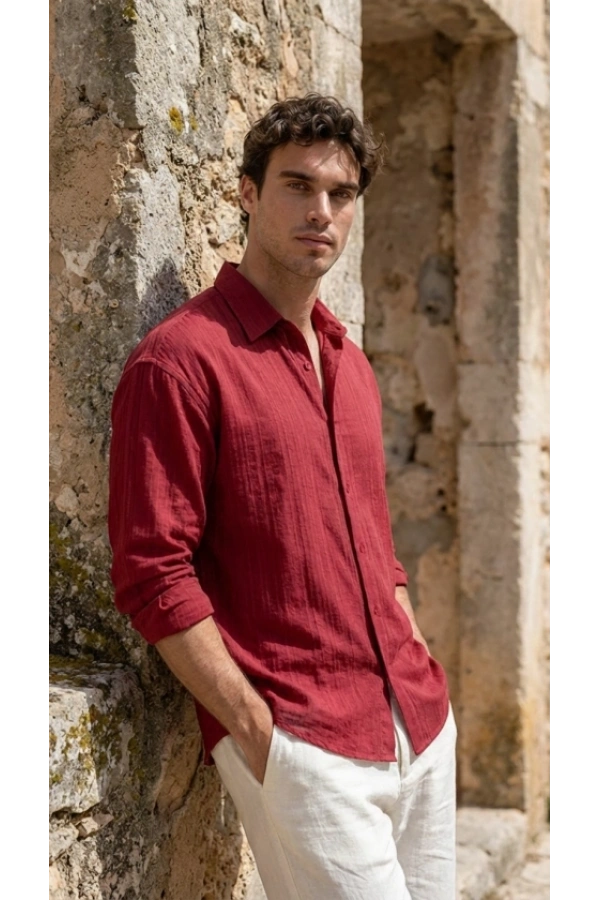 Bidebuvar Erkek Armürlü Yarım Oversize Müslin Gömlek