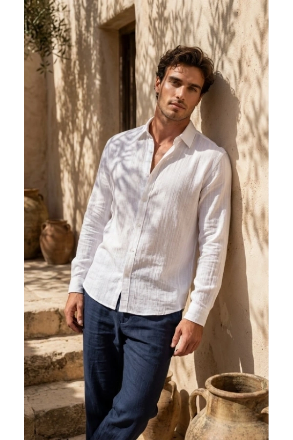 Bidebuvar Erkek Armürlü Yarım Oversize Müslin Gömlek