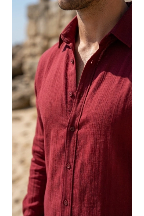 Bidebuvar Erkek Armürlü Yarım Oversize Müslin Gömlek