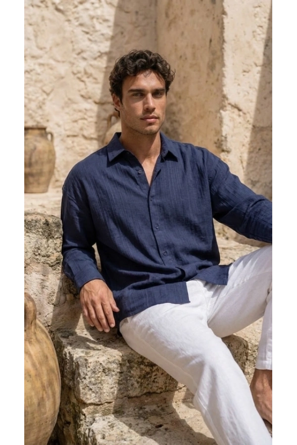 Bidebuvar Erkek Armürlü Yarım Oversize Müslin Gömlek