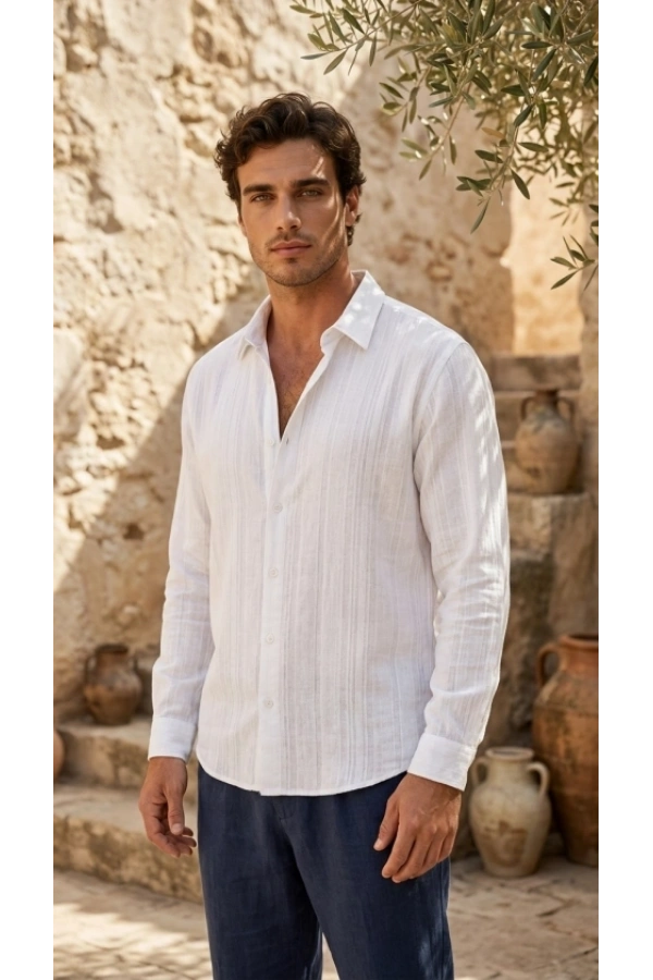 Bidebuvar Erkek Armürlü Yarım Oversize Müslin Gömlek