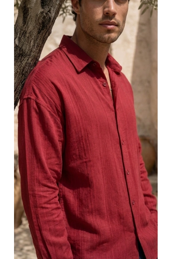 Bidebuvar Erkek Armürlü Yarım Oversize Müslin Gömlek