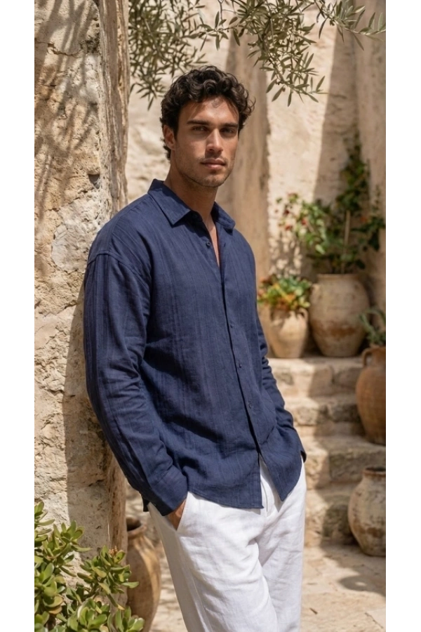 Bidebuvar Erkek Armürlü Yarım Oversize Müslin Gömlek