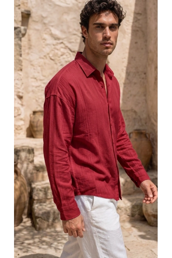 Bidebuvar Erkek Armürlü Yarım Oversize Müslin Gömlek