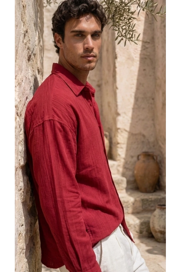 Bidebuvar Erkek Armürlü Yarım Oversize Müslin Gömlek