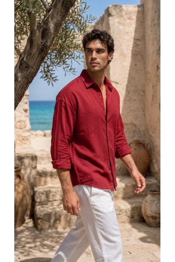 Bidebuvar Erkek Armürlü Yarım Oversize Müslin Gömlek