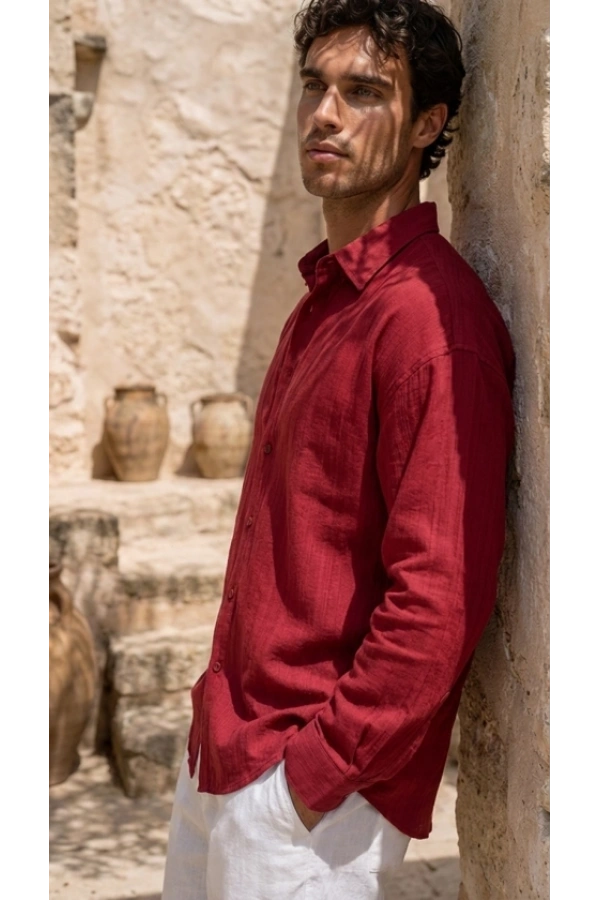 Bidebuvar Erkek Armürlü Yarım Oversize Müslin Gömlek