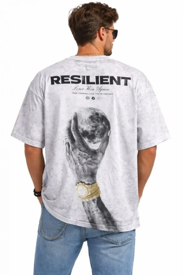 Bidebuvar Erkek Asit Yıkamalı Oversize Tişört ön Ve Arkası Baskılı %100 Pamuk Street Style T-Shirt - Beyaz