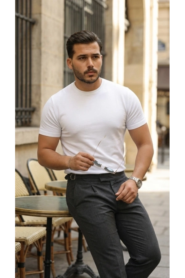 Bidebuvar Erkek Basic Bisiklet Yaka Kısa Kollu Triko Tişört - %100 Pamuk Akrilik